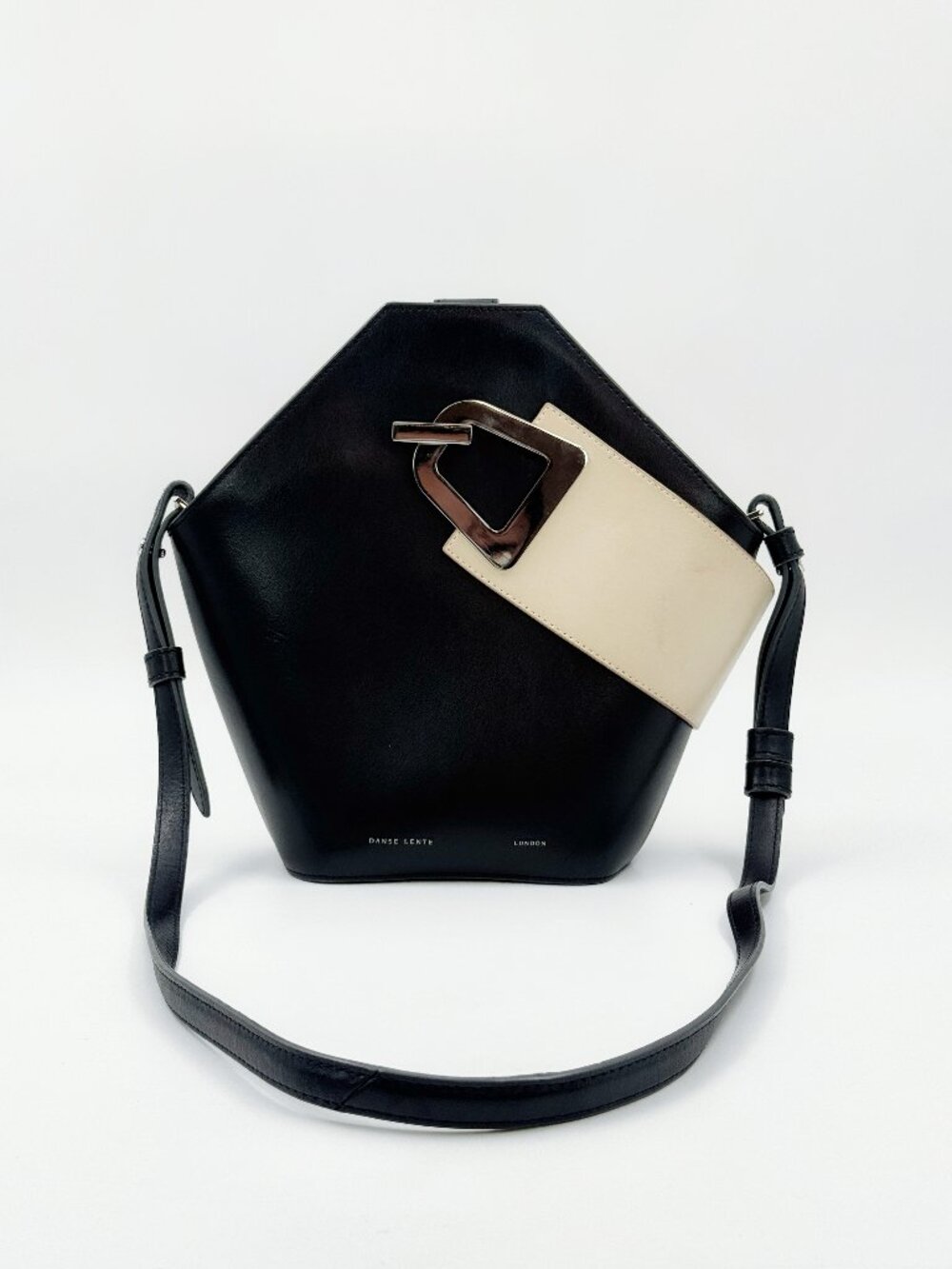 Danse Lente Black Leather Shoulder Crossbody Bag Geometric Buckle Designer